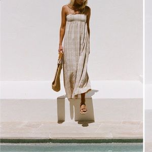 Sabo Skirt Azaria Maxi Linen Beige Checkered Spaghetti strap dress XS